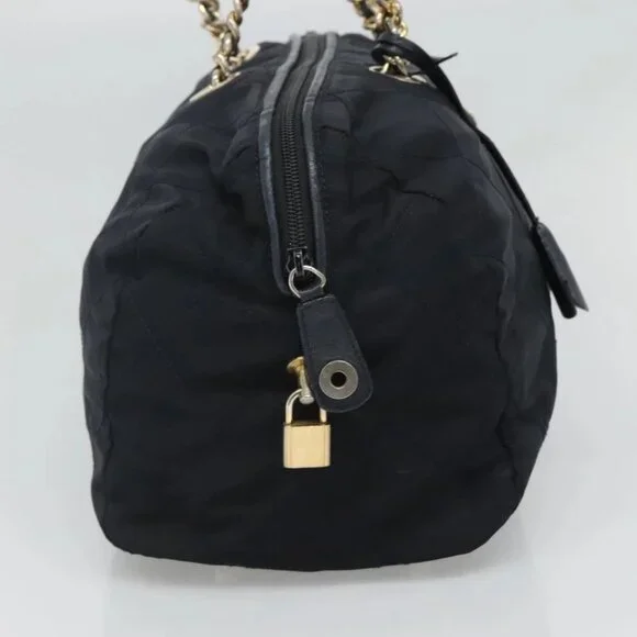 PRADA Chain Shoulder Bag Nylon Navy Gold Auth bs24456